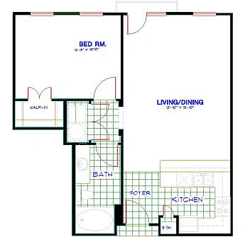 Floor plan Traditional 1x1 529-913 SF