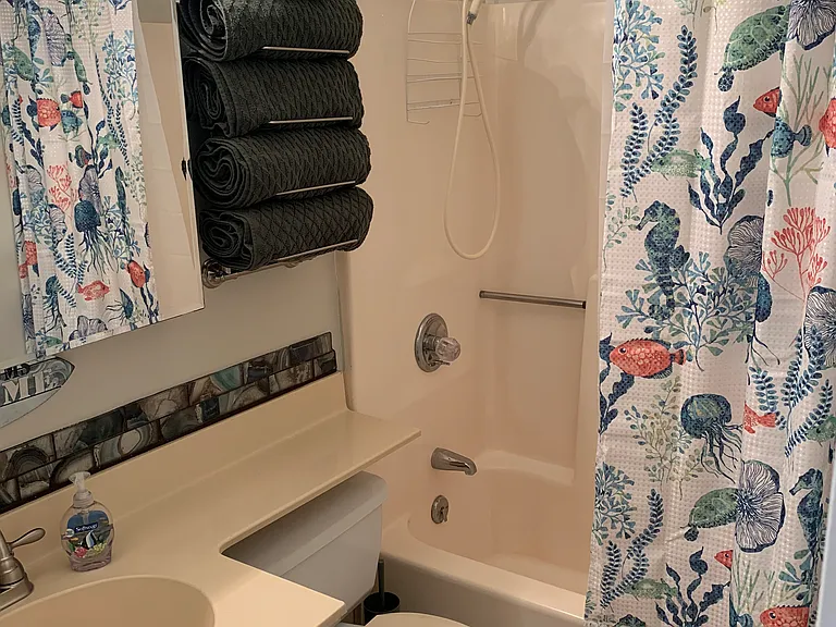 Full sized bathroom with tub.