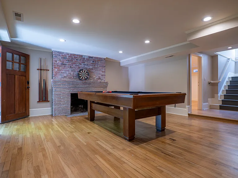 Pool table in daylight basement