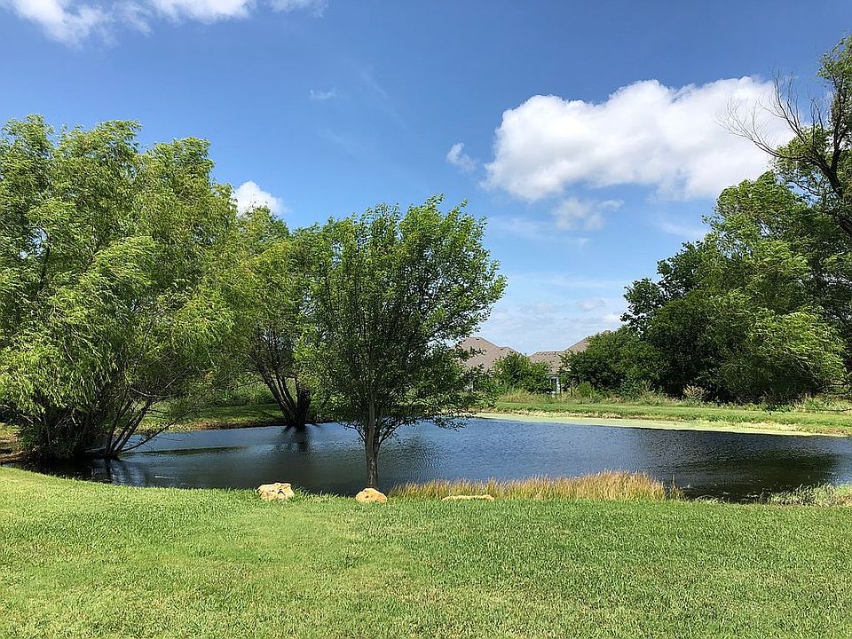 The pond behind the house