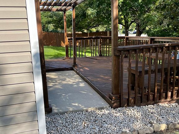 Large freshly stained deck