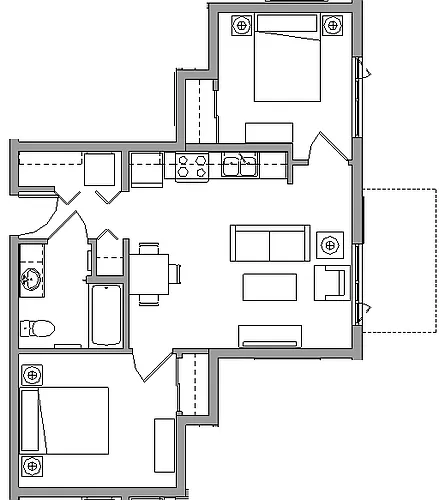 Floor plan 2X1B - 2 BEDROOM - 1 BATH