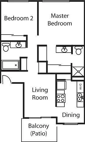 2 Bedroom 2 Bath Floor Plan