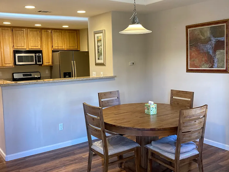Dining area and can be turned into desk area.