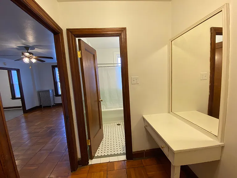 Original vanity table in dressing room.
