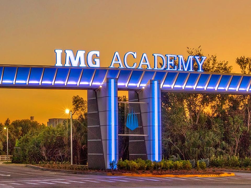 At the gates of the world class campus of IMG Academy!