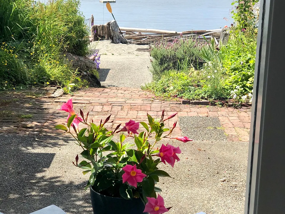 Your path to the lower larger patio, beach yard, tidelands and walkable Fauntleroy Cove beaches.