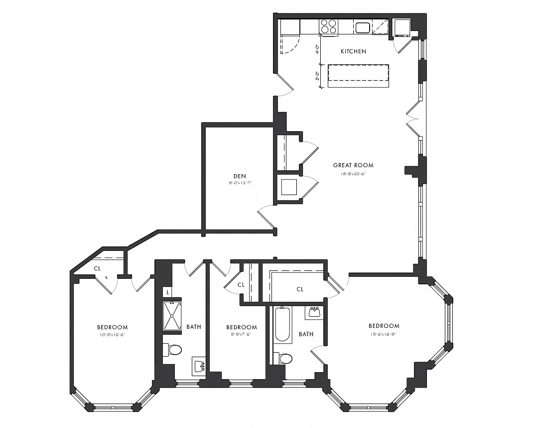 Floor plan Residence B - 3 Bedroom + Den