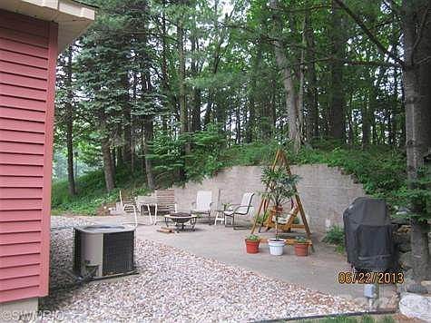Landscaped patio area in back of home.
