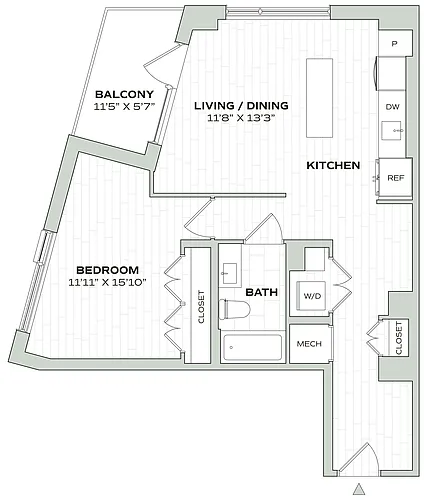 Floor plan 1 Bed/1 Bath - Alula - B02
