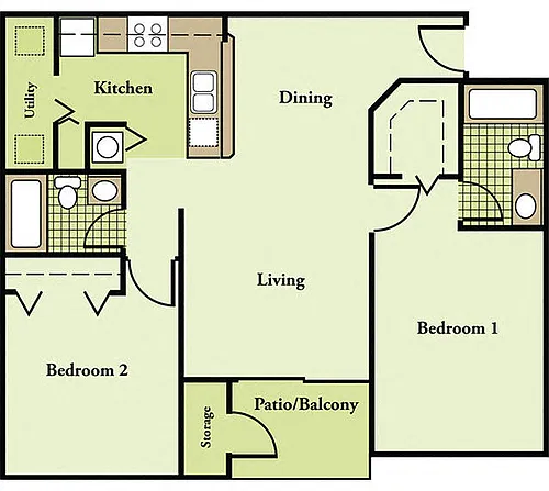 Floor plan Two Bedroom Two Bath 50%