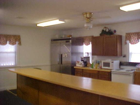 Large kitchen and dining area