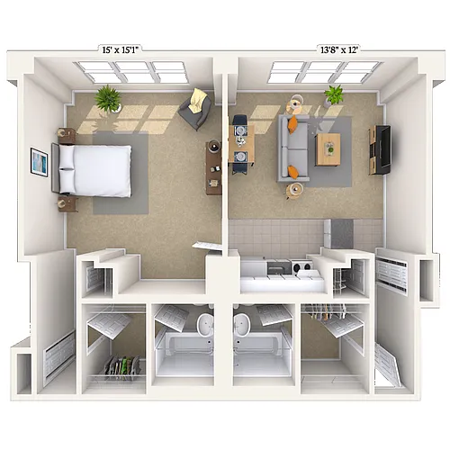 Floor plan Traditional 1x2 883-996 SF