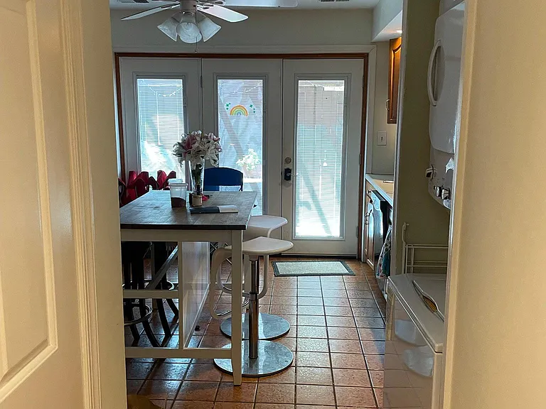 Kitchen with French opening to patio