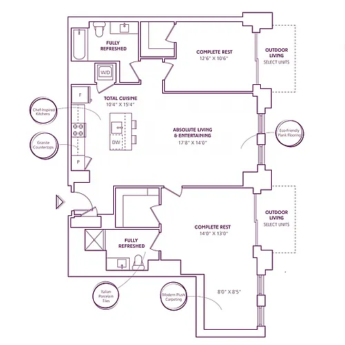 Floor plan 2 Bed - 2 Bath | B17