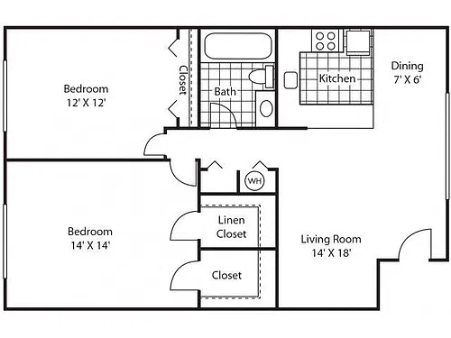 Floor plan Semi-Upgraded 2Bd/1Ba