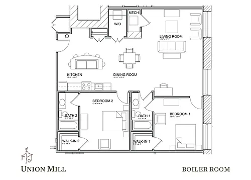 Floor plan 2 Bed with Boiler Room