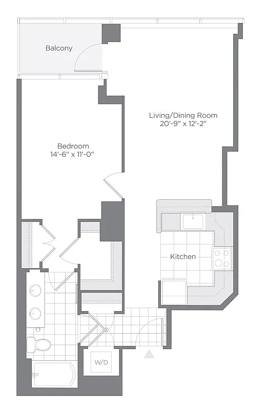 Floor plan 1 Bed - 1 Bath | A02