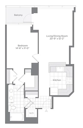Floor plan 1 Bed - 1 Bath | A02