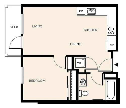 Floor plan 1 Bed 1 Bath (A7)