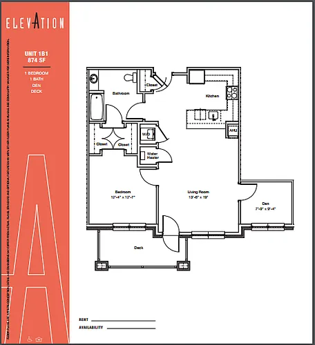 Floor plan One Bedroom Den B
