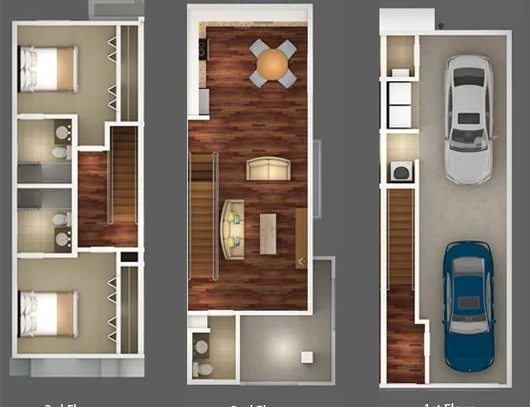 2 Bedroom 2.5 Bathroom Townhome Floorplan Diagram