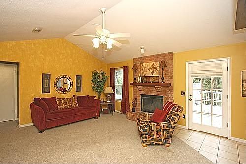 Family Room with fireplace and French Door