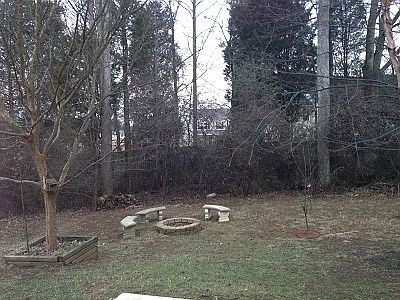 Private back yard with patio and fire pit