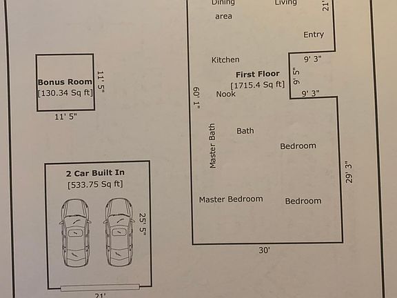 Floor Plan - 1725 sq ft. 3Bd, 2 Ba + Bonus room