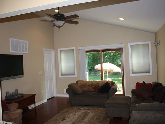 Family room with vaulted ceiling