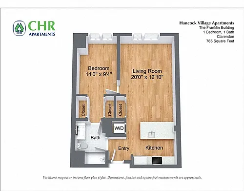 Floor plan 1 Bed/1 Bath Single Level - The Franklin