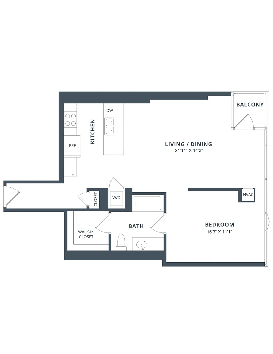 Floor plan 1 Bed/1 Bath-A14.a