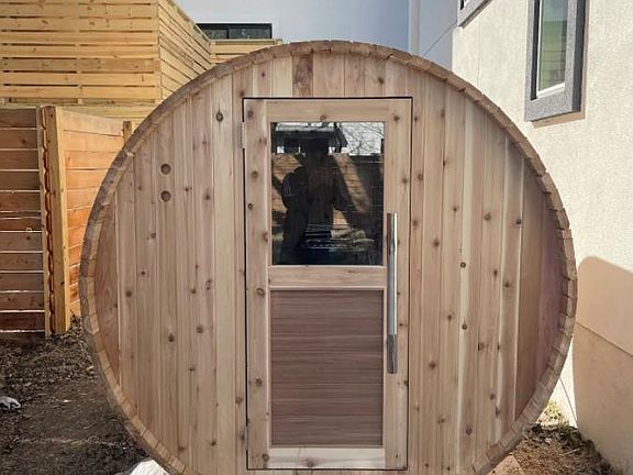 Your own 4-person cedar barrel sauna