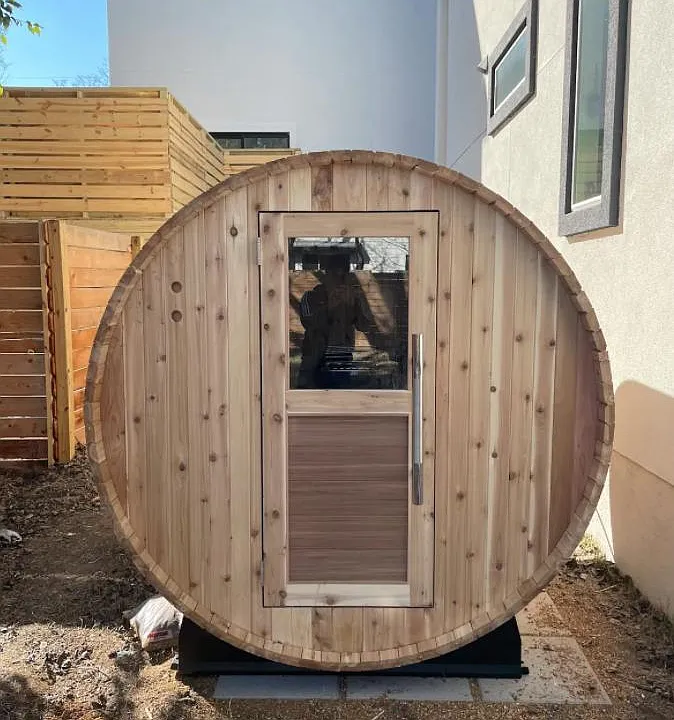 Your own 4-person cedar barrel sauna