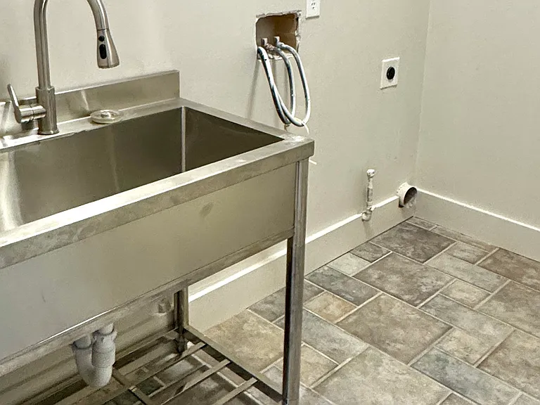 Laundry room with utility sink big enough to bath a small dog