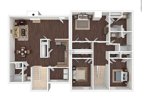 3 bedroom layout at Rock Canyon Apartments