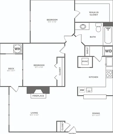 Two Bedroom One Bath (967 SF) Two Bedroom One Bath (967 SF)