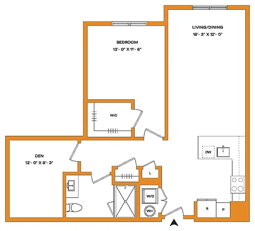 Floor plan 1 Bed/1 Bath Den-A11 Mason