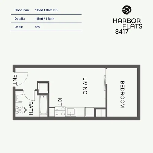 Floor plan 1 Bed 1 Bath B6