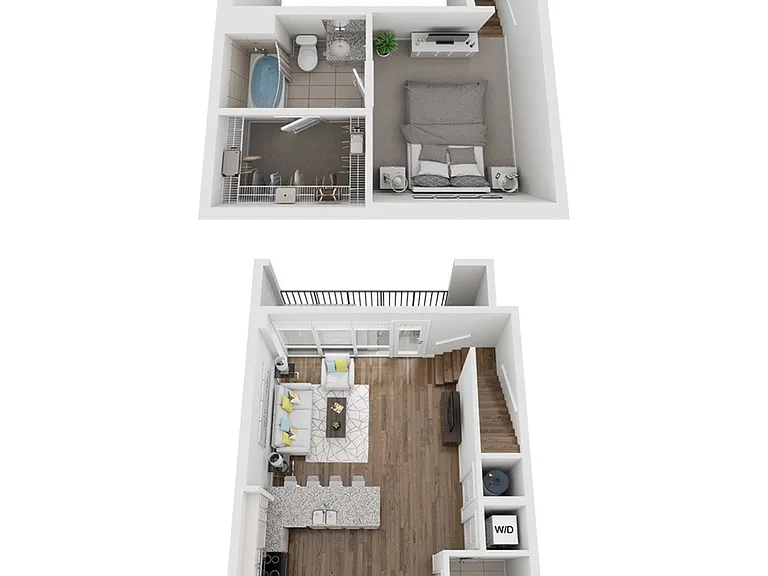 Explore the stylish two-level apartment designed for contemporary living and comfort. Explore the stylish two-level apartment designed for contemporary living and comfort.