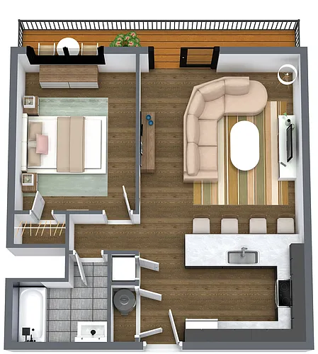 Floor plan Towpath - 1 Bedroom with Terrace