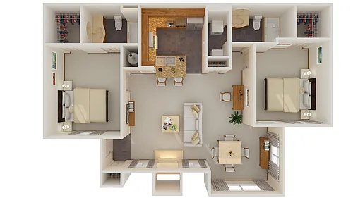 Floor plan 2 Bed 2 Bath + Flex Space (Fireplace Optional)