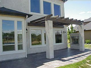 Patio with fireplace