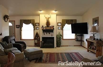 Spacious living room with gas fireplace
