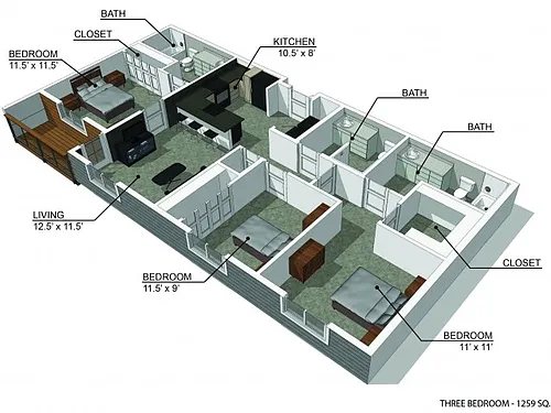 Floor plan 3 Bedroom A
