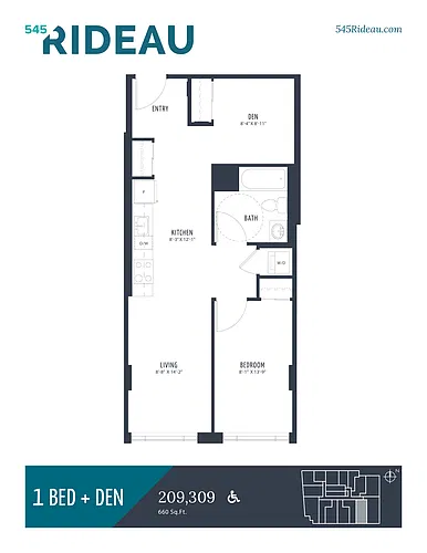 Floor plan 209-309 - 1 Bedroom and Den