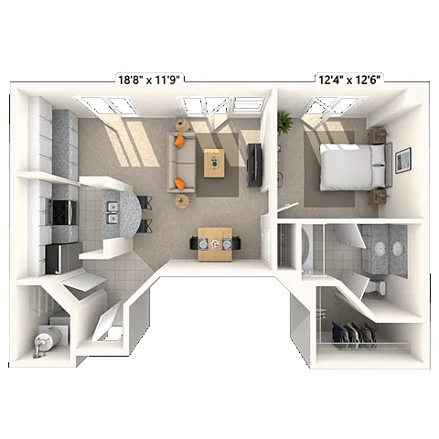 Floor plan Traditional 1x1 763 SF