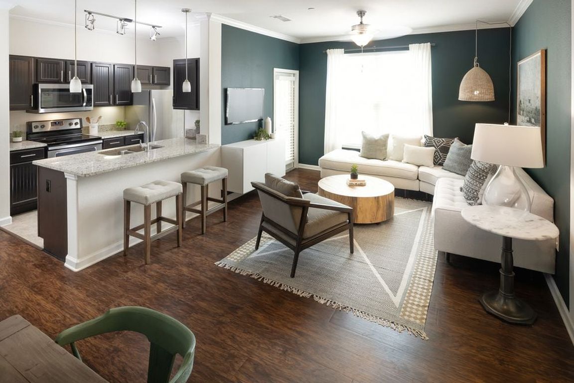 Kitchen, living, and dining area
