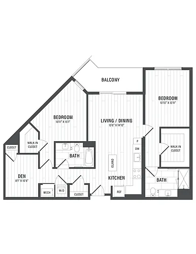 Floor plan 2 Bed/2 Bath Den-F1