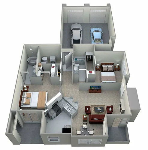 Floor plan Jonabell - 2 Bedroom, 2 Bath (1,302 sqft.)
